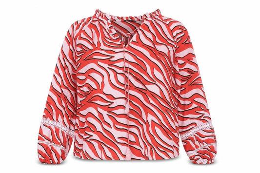 Front view of Marks & Spencer women’s multicoloured animal print polyester basic blouse, size UK 14, v-neck - lace detail