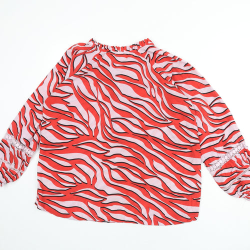 Marks and Spencer Womens Multicoloured Animal Print Polyester Basic Blouse Size 14 V-Neck - Lace Detail
