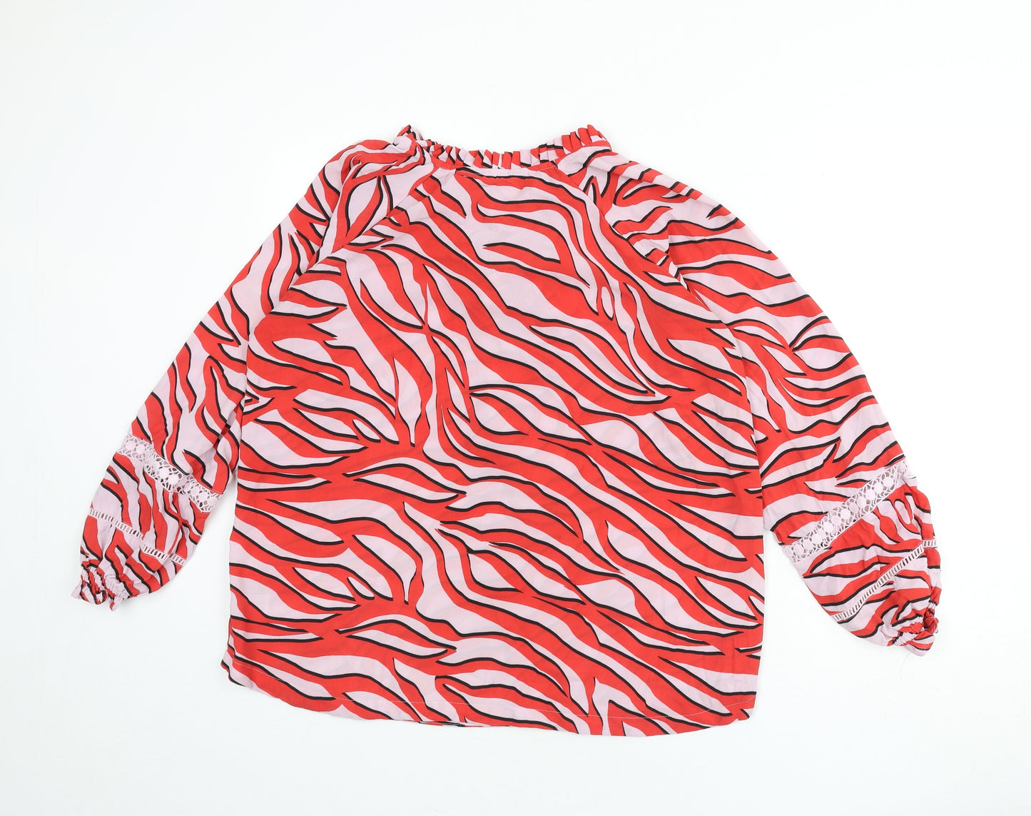 Marks and Spencer Womens Multicoloured Animal Print Polyester Basic Blouse Size 14 V-Neck - Lace Detail