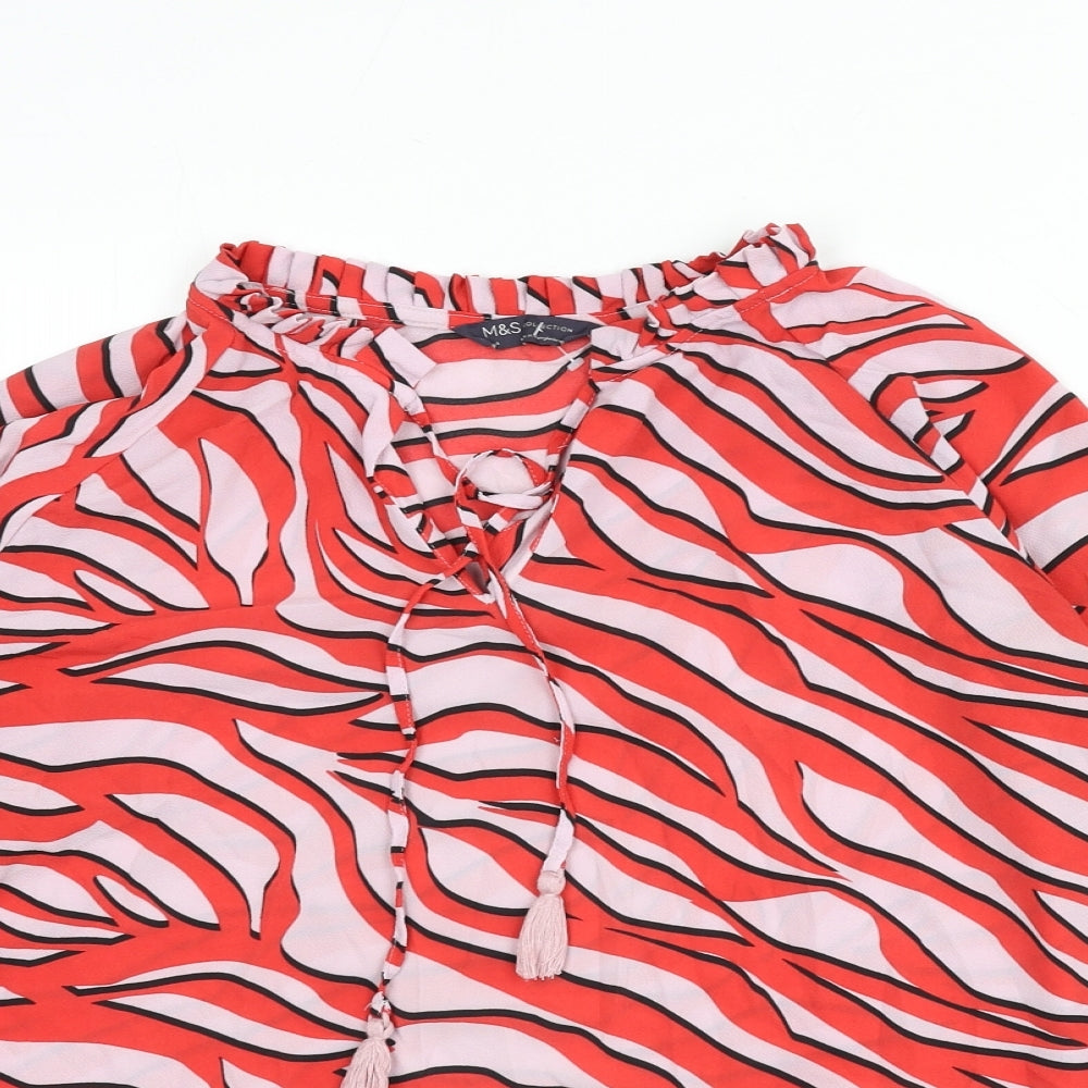 Marks and Spencer Womens Multicoloured Animal Print Polyester Basic Blouse Size 14 V-Neck - Lace Detail