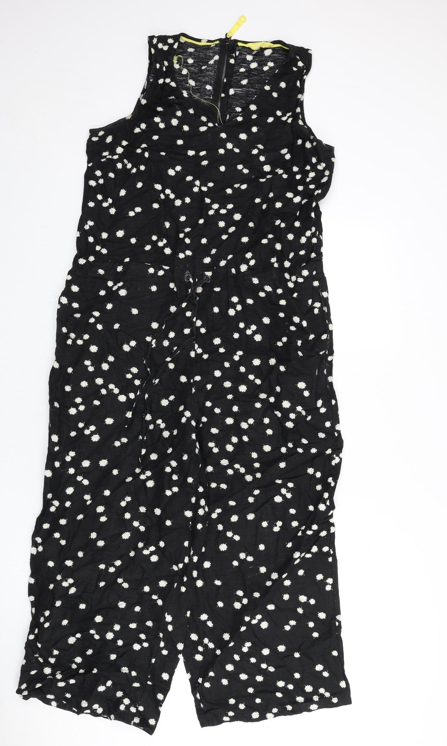 Joules Womens Black Floral Linen Jumpsuit One-Piece Size 12 L21 in Zip