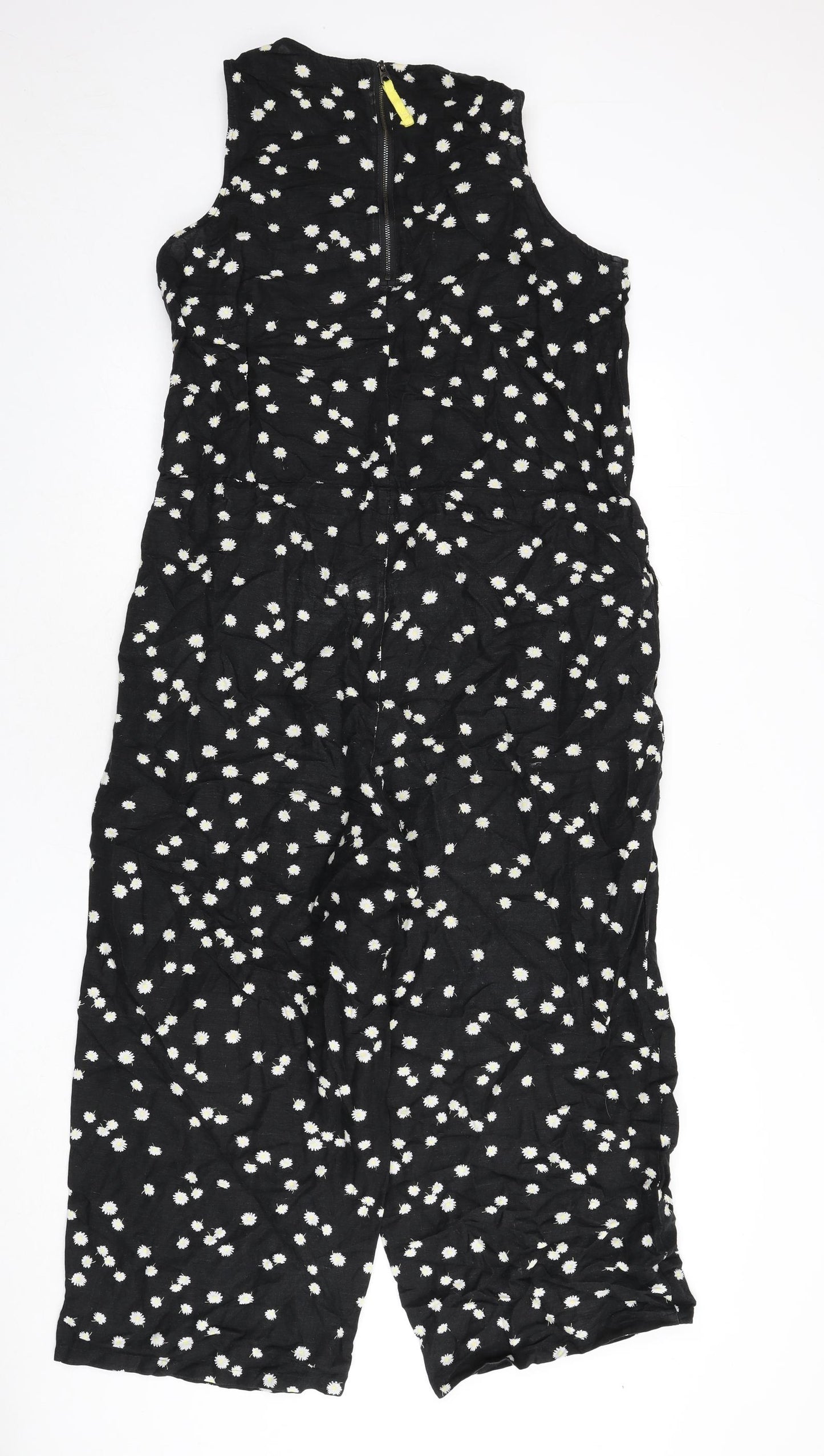 Joules Womens Black Floral Linen Jumpsuit One-Piece Size 12 L21 in Zip