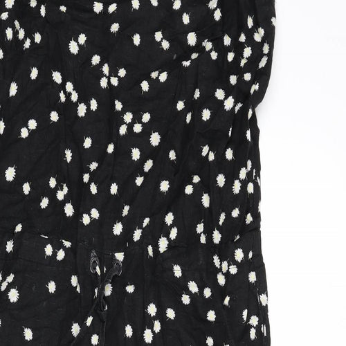 Joules Womens Black Floral Linen Jumpsuit One-Piece Size 12 L21 in Zip