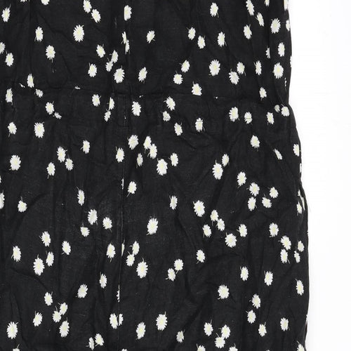 Joules Womens Black Floral Linen Jumpsuit One-Piece Size 12 L21 in Zip