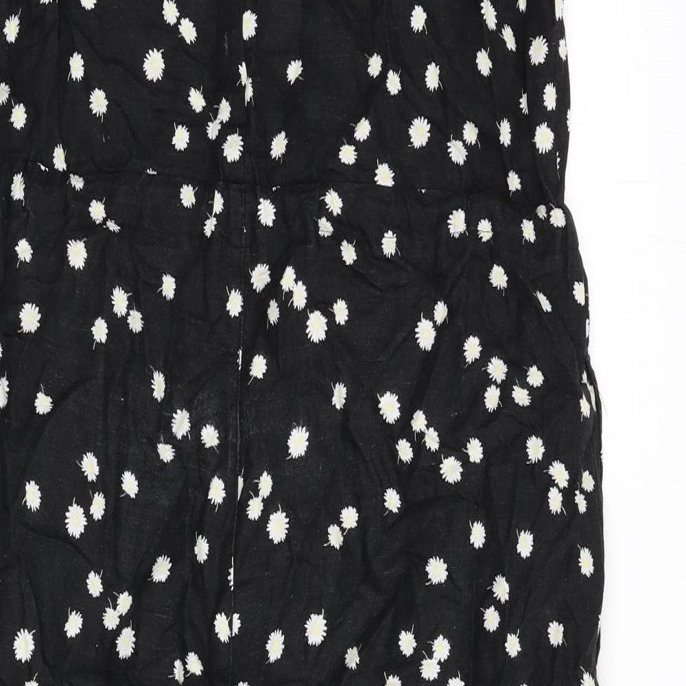 Joules Womens Black Floral Linen Jumpsuit One-Piece Size 12 L21 in Zip