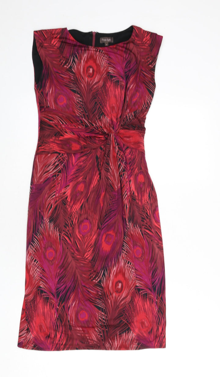 Phase Eight Womens Multicoloured Geometric Polyester A-Line Size 8 Round Neck Zip