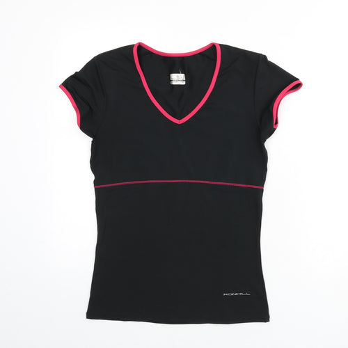 Ronhill Womens Black Polyester Basic T-Shirt Size 12 V-Neck Pullover