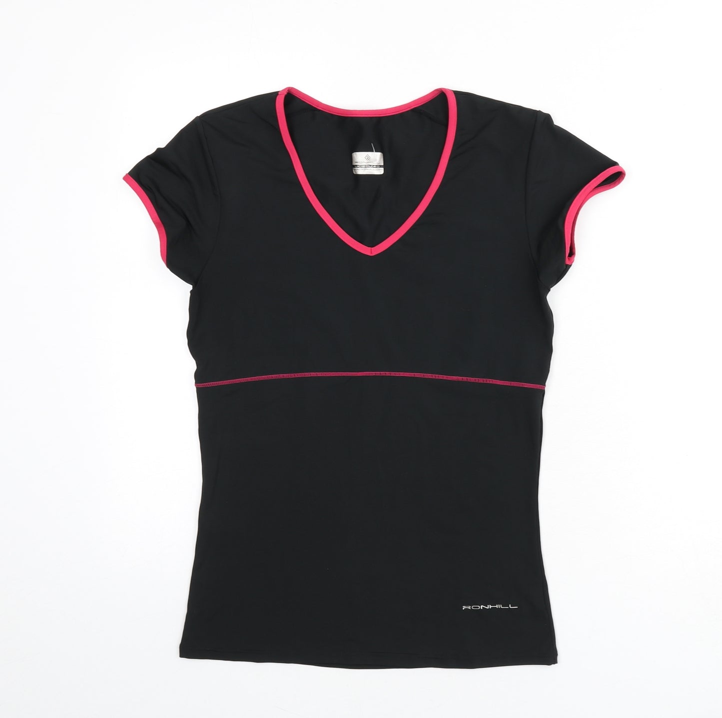 Ronhill Womens Black Polyester Basic T-Shirt Size 12 V-Neck Pullover