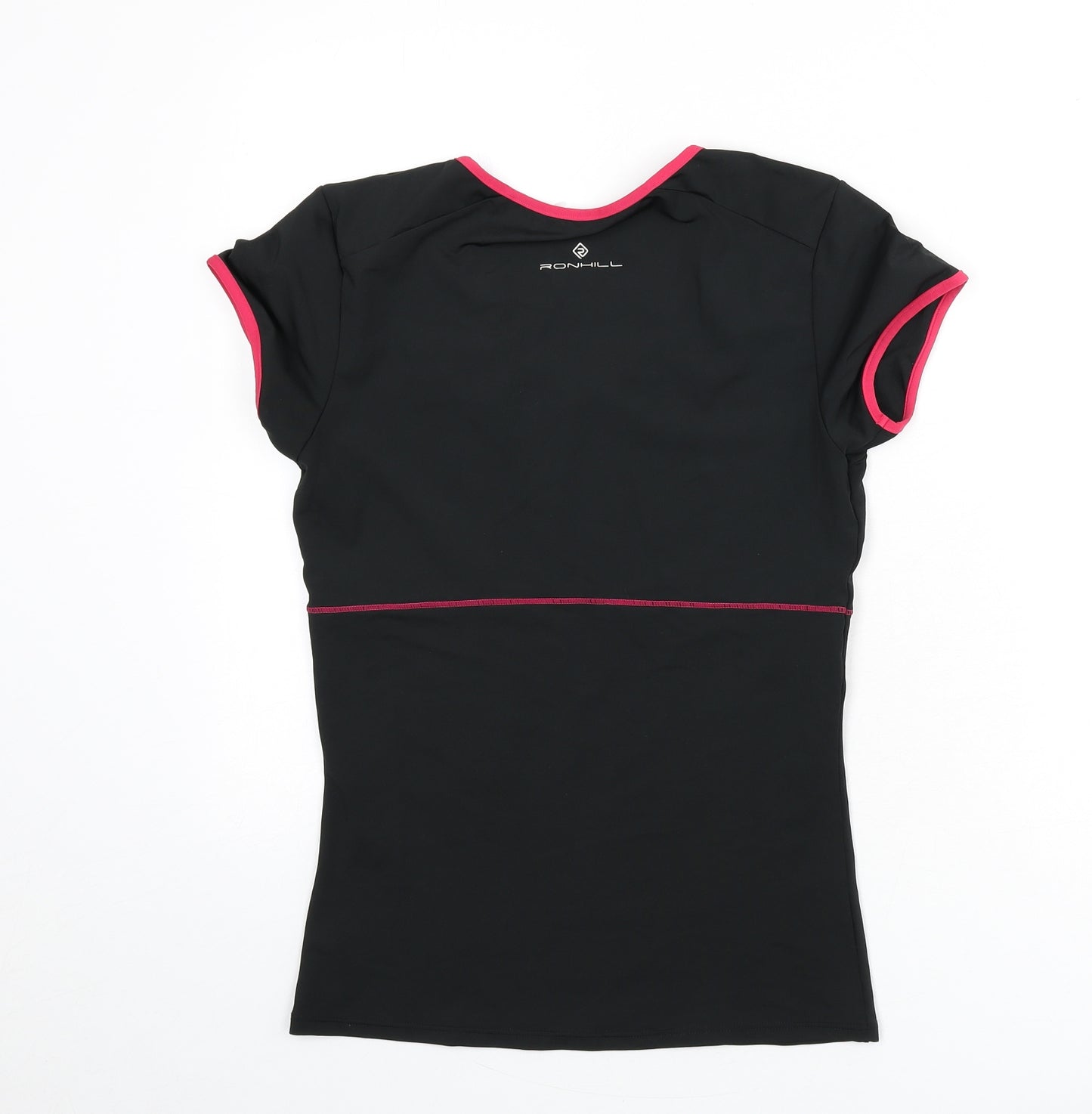 Ronhill Womens Black Polyester Basic T-Shirt Size 12 V-Neck Pullover