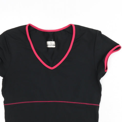Ronhill Womens Black Polyester Basic T-Shirt Size 12 V-Neck Pullover
