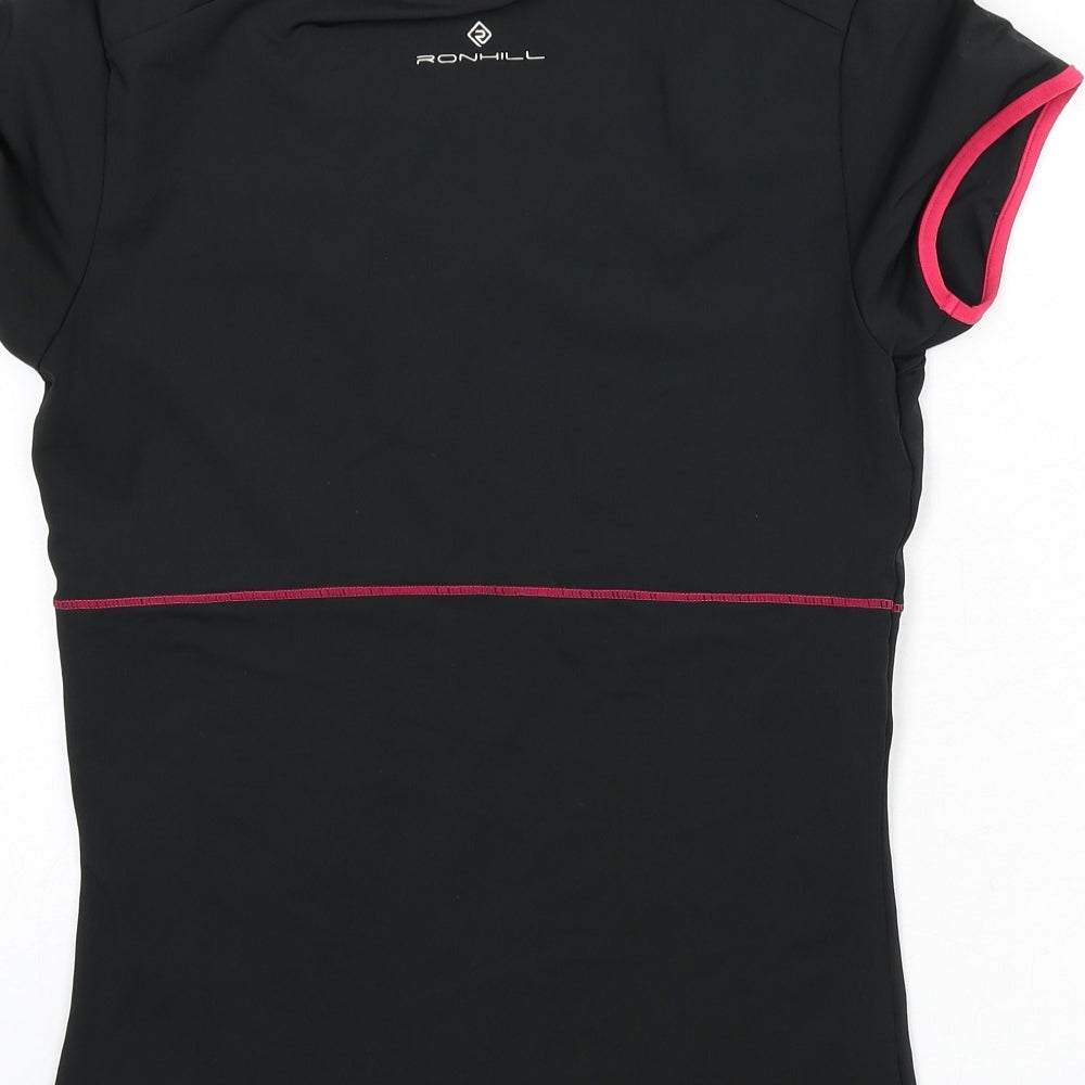 Ronhill Womens Black Polyester Basic T-Shirt Size 12 V-Neck Pullover
