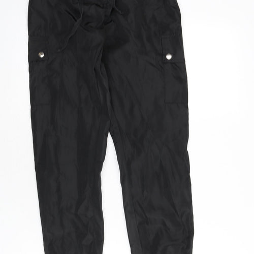 PRETTYLITTLETHING Womens Black Polyester Cargo Trousers Size 4 L28 in Regular Zip
