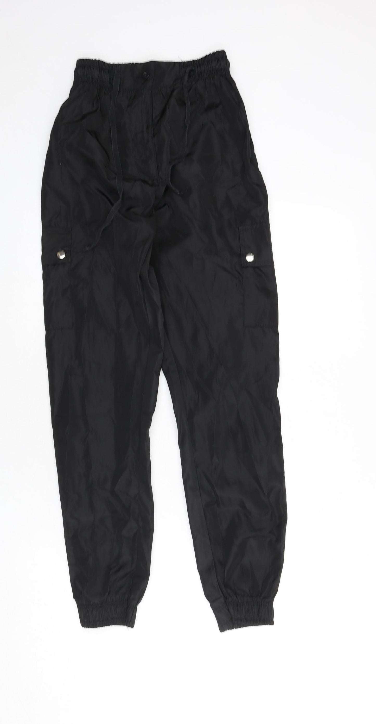 PRETTYLITTLETHING Womens Black Polyester Cargo Trousers Size 4 L28 in Regular Zip