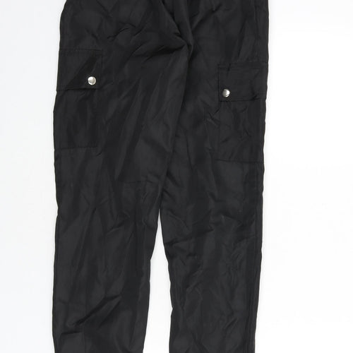 PRETTYLITTLETHING Womens Black Polyester Cargo Trousers Size 4 L28 in Regular Zip