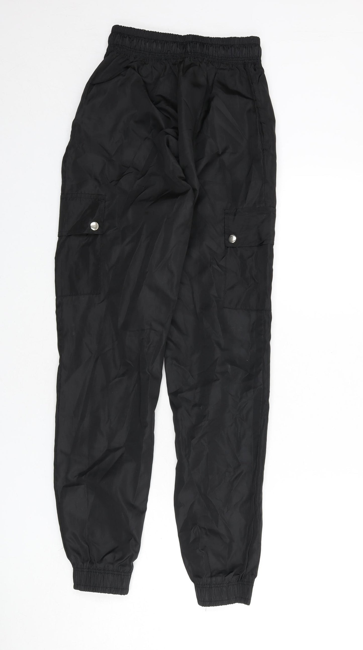 PRETTYLITTLETHING Womens Black Polyester Cargo Trousers Size 4 L28 in Regular Zip