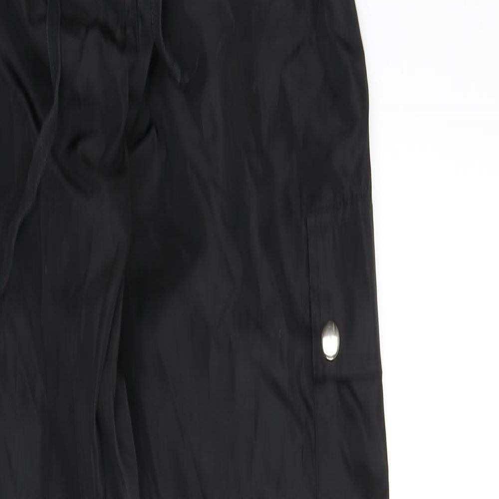 PRETTYLITTLETHING Womens Black Polyester Cargo Trousers Size 4 L28 in Regular Zip