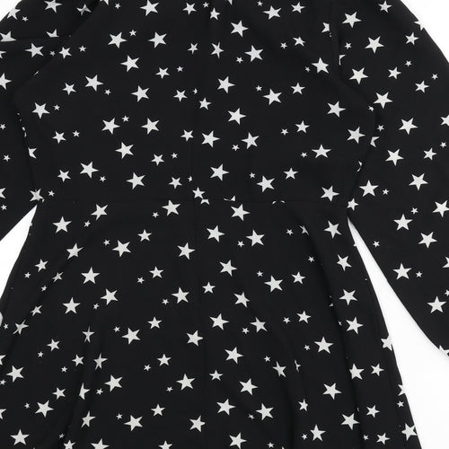 New Look Womens Black Geometric Polyester A-Line Size 14 Collared Zip - Star Print