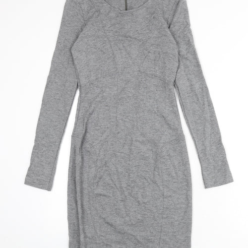 French Connection Womens Grey Modal Bodycon Size 12 Round Neck Zip