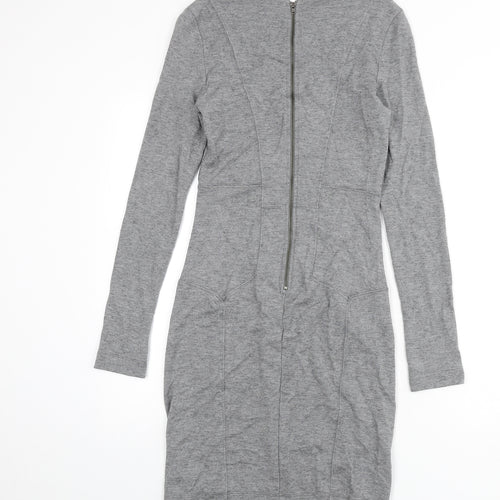 French Connection Womens Grey Modal Bodycon Size 12 Round Neck Zip