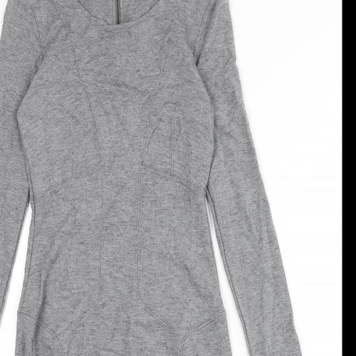 French Connection Womens Grey Modal Bodycon Size 12 Round Neck Zip