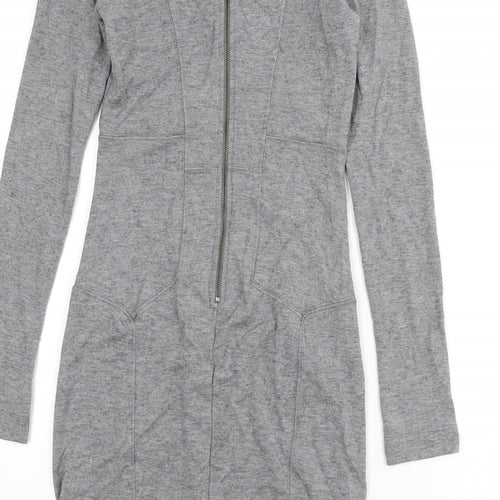 French Connection Womens Grey Modal Bodycon Size 12 Round Neck Zip