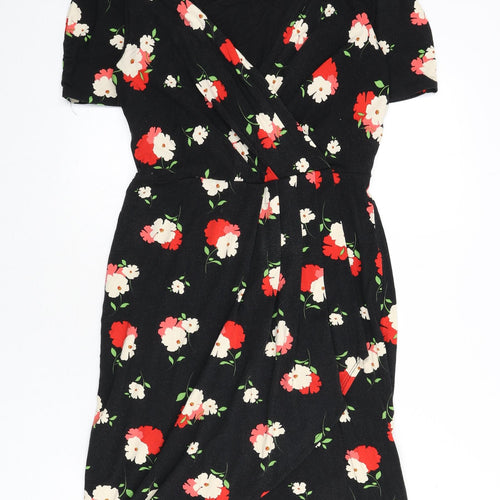 Phase Eight Womens Black Floral Viscose A-Line Size 12 V-Neck Pullover