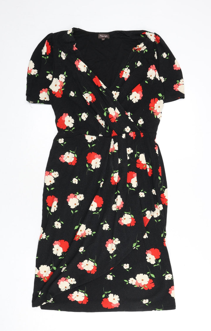 Phase Eight Womens Black Floral Viscose A-Line Size 12 V-Neck Pullover