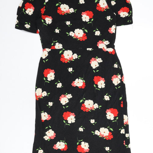 Phase Eight Womens Black Floral Viscose A-Line Size 12 V-Neck Pullover