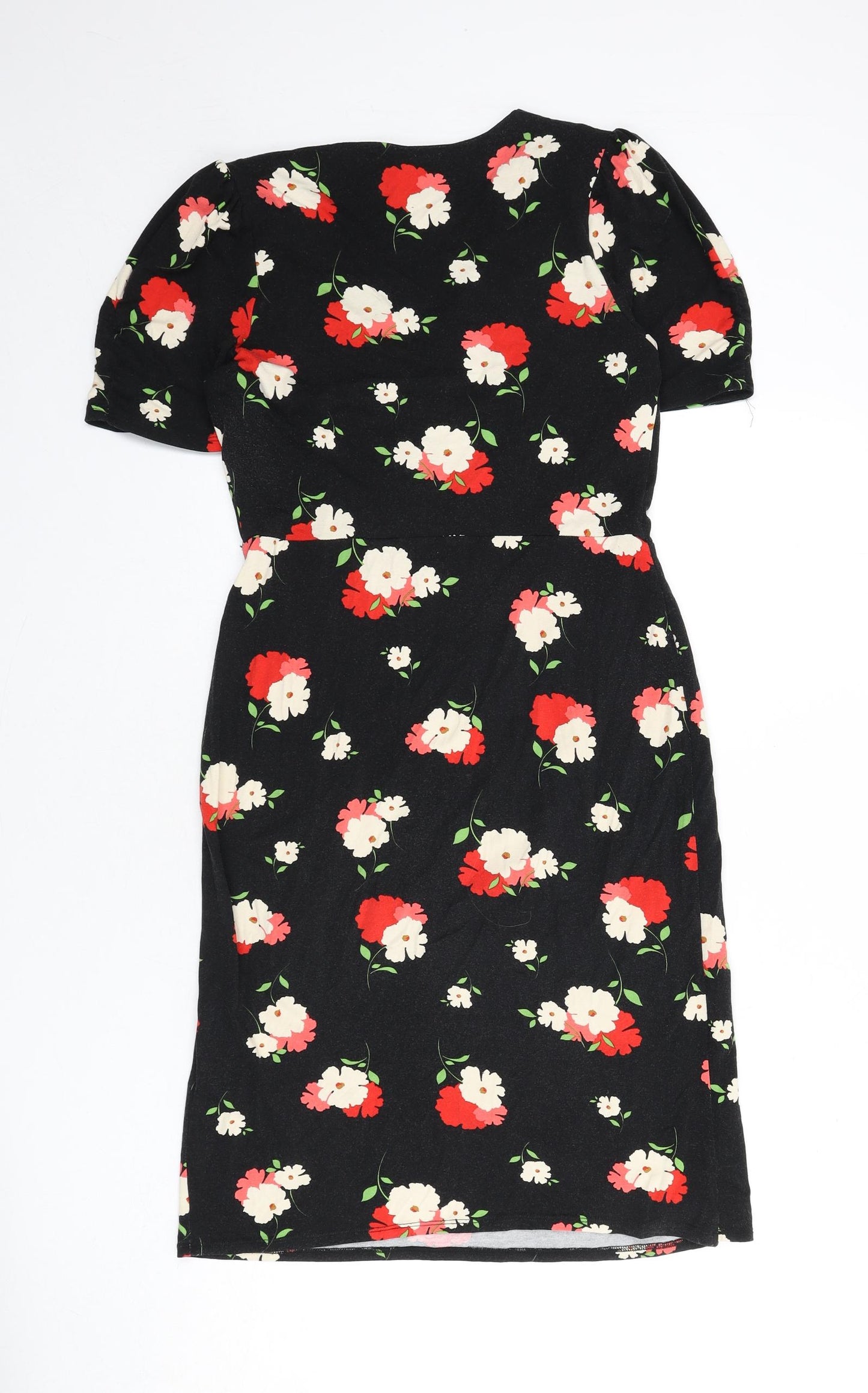 Phase Eight Womens Black Floral Viscose A-Line Size 12 V-Neck Pullover