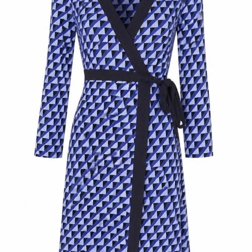 Marks and Spencer Womens Blue Geometric Polyester Wrap Dress Size 12 V-Neck Tie