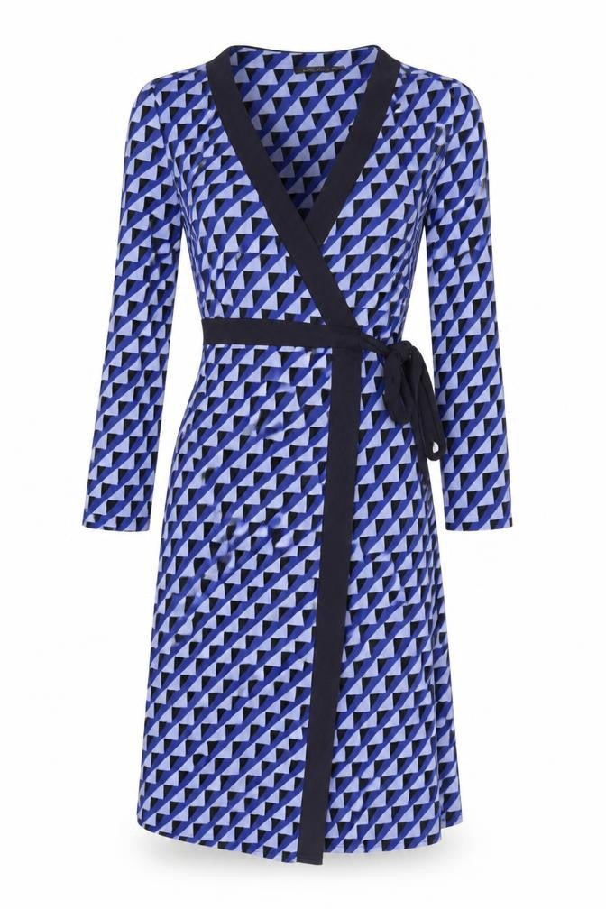 Marks and Spencer Womens Blue Geometric Polyester Wrap Dress Size 12 V-Neck Tie