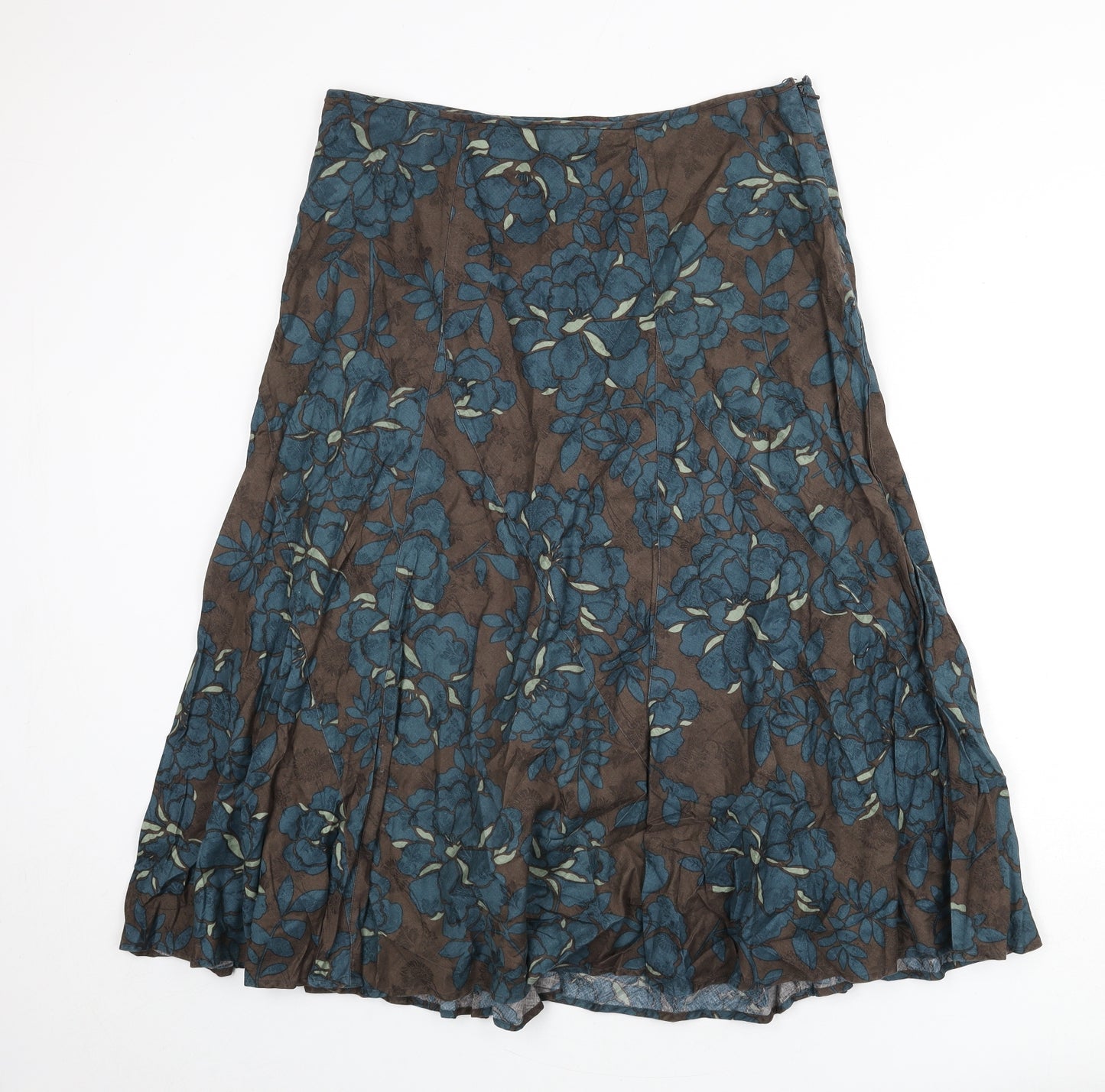 Monsoon Womens Multicoloured Floral Cotton Flare Skirt Size 16 Zip