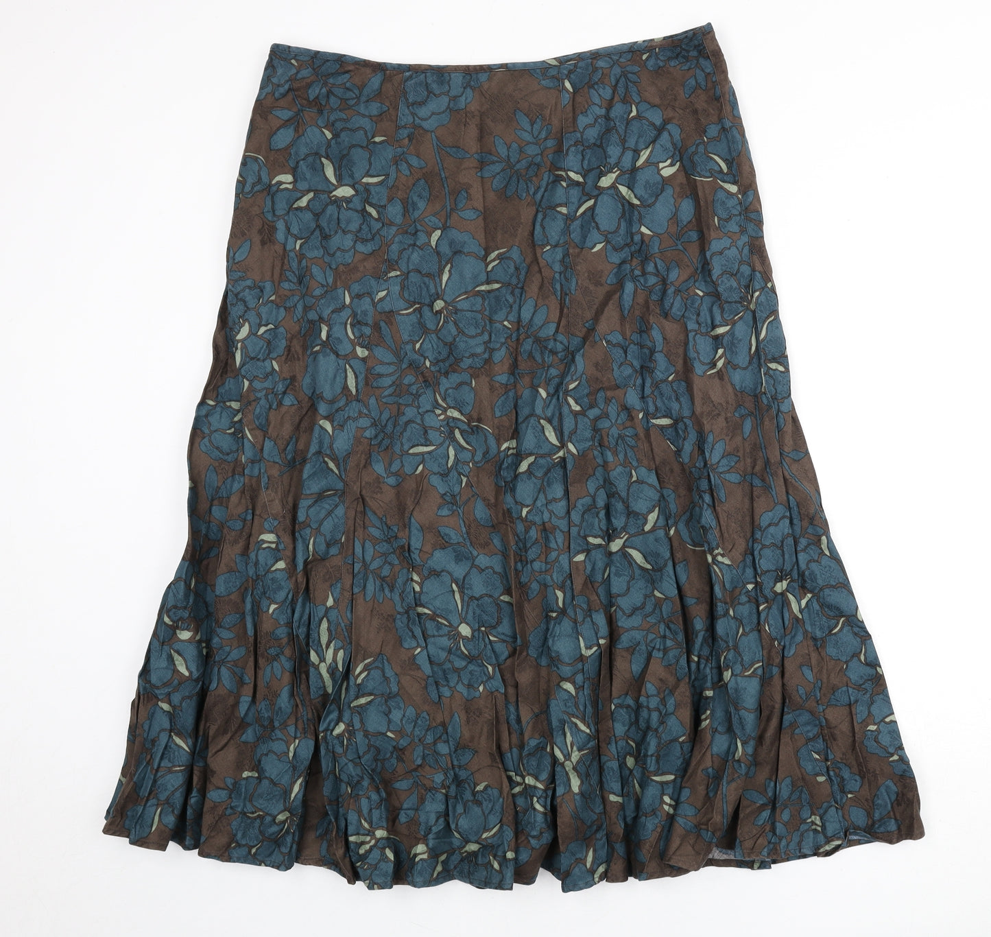 Monsoon Womens Multicoloured Floral Cotton Flare Skirt Size 16 Zip