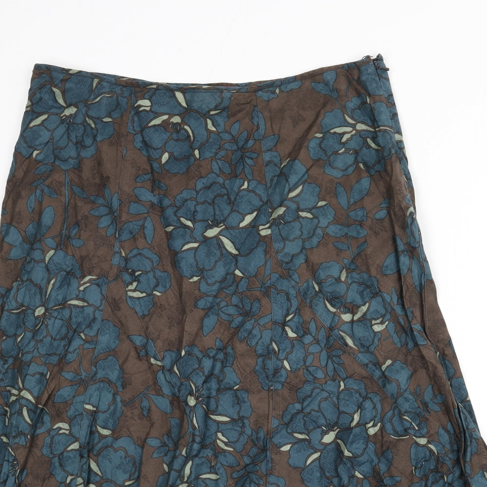 Monsoon Womens Multicoloured Floral Cotton Flare Skirt Size 16 Zip