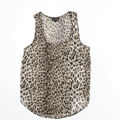 Topshop Womens Multicoloured Animal Print Polyester Basic Tank Size 8 Scoop Neck - Leopard Print