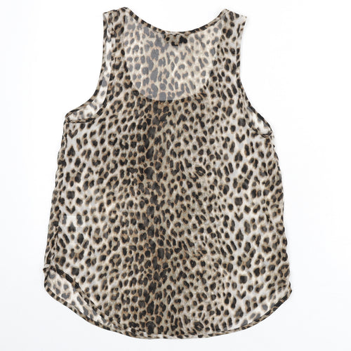 Topshop Womens Multicoloured Animal Print Polyester Basic Tank Size 8 Scoop Neck - Leopard Print