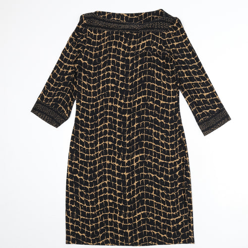 Wallis Womens Black Geometric Polyester Sheath Size 8 Boat Neck Pullover