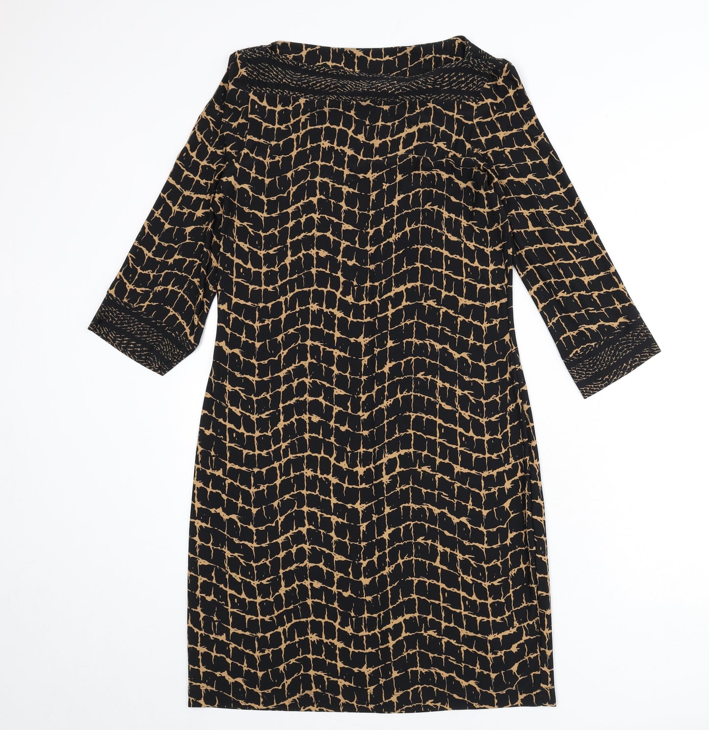 Wallis Womens Black Geometric Polyester Sheath Size 8 Boat Neck Pullover