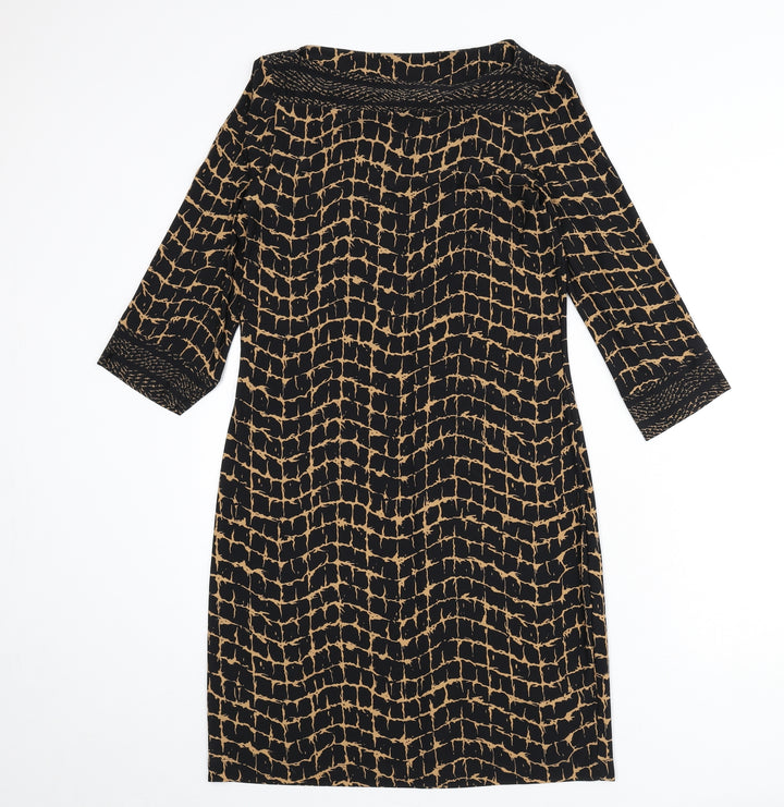 Wallis Womens Black Geometric Polyester Sheath Size 8 Boat Neck Pullover