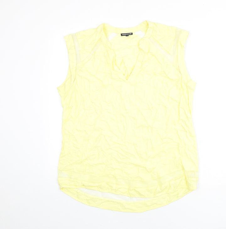 Warehouse Womens Yellow Polyester Basic Tank Size 16 V-Neck - Mesh Panels