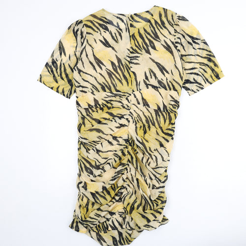 ASOS Womens Multicoloured Animal Print Polyester Bodycon Size 16 Round Neck Zip - Tiger Print, Ruched Sides