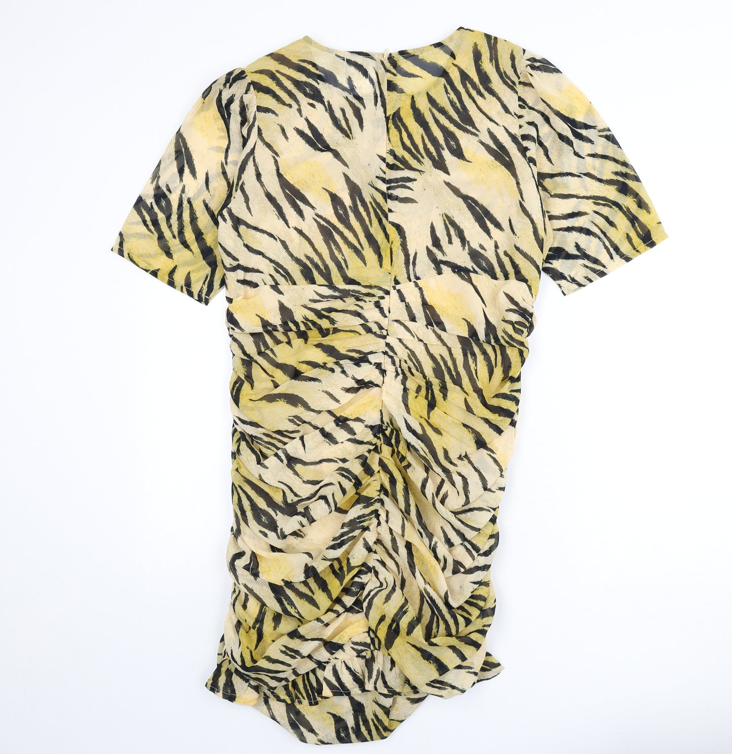 ASOS Womens Multicoloured Animal Print Polyester Bodycon Size 16 Round Neck Zip - Tiger Print, Ruched Sides