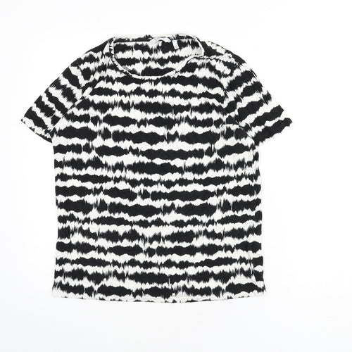 b.young Womens Black Geometric Viscose Basic T-Shirt Size S Round Neck