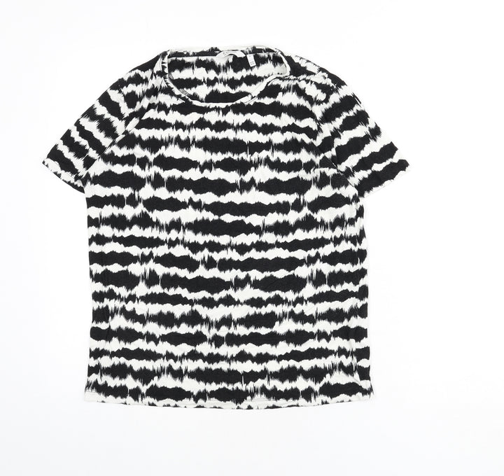 b.young Womens Black Geometric Viscose Basic T-Shirt Size S Round Neck