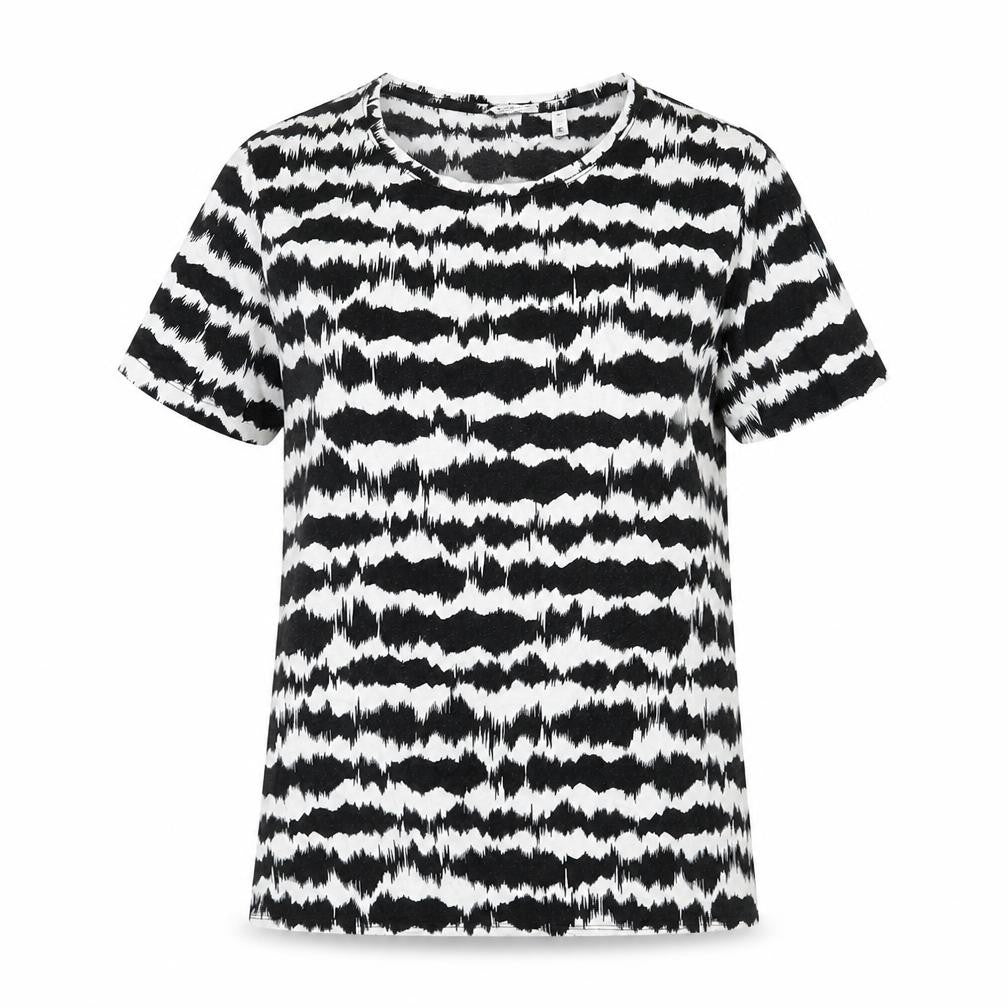 Front view of b.young women’s black geometric viscose basic t-shirt, size S, round neck