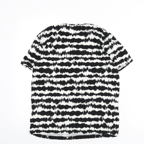 b.young Womens Black Geometric Viscose Basic T-Shirt Size S Round Neck
