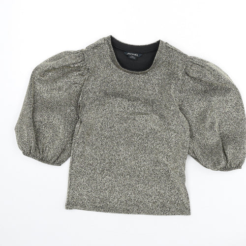 Monki Womens Gold Polyester Cropped T-Shirt Size 2XS Round Neck