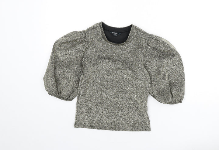 Monki Womens Gold Polyester Cropped T-Shirt Size 2XS Round Neck