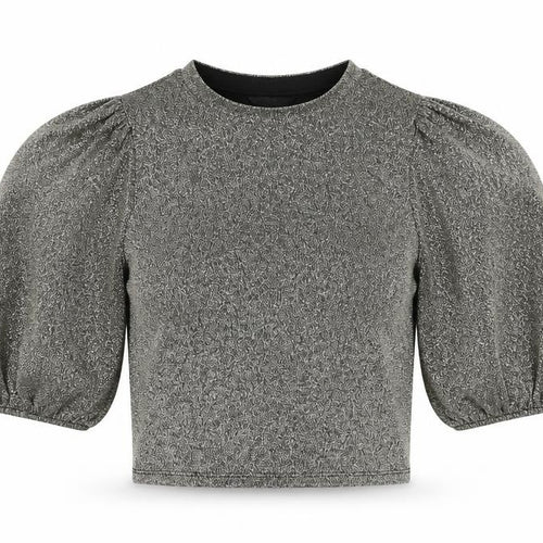 Monki Womens Gold Polyester Cropped T-Shirt Size 2XS Round Neck
