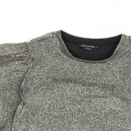 Monki Womens Gold Polyester Cropped T-Shirt Size 2XS Round Neck